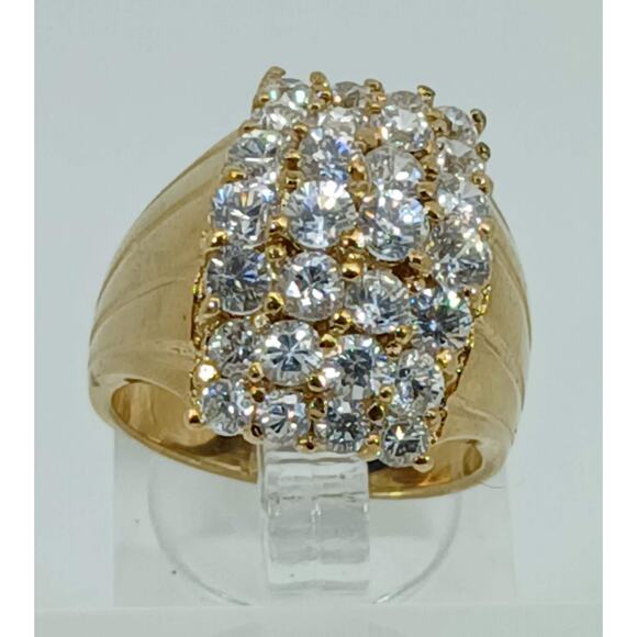 Vintage 1990's Gold Sterling Silver Sim Diamond CZ Cluster Cocktail Ring Size 7 - Picture 3 of 10